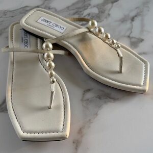 JIMMY CHOO Alaina White Embellished Thong Flat Sandals Size EU381/2 (US 8)